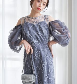 RANAN（ラナン）の「3way袖取り外し可能フェザーレースドレス（その他ワンピース）」｜グレー系