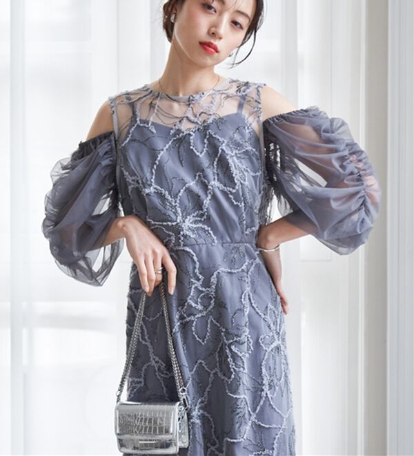 RANAN（ラナン）の「3way袖取り外し可能フェザーレースドレス（その他ワンピース）」｜グレー系