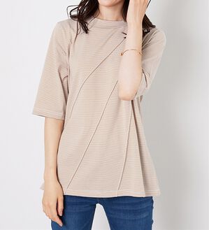 BELLUNA（ベルーナ）の「細ボーダータックデザインチュニック（チュニック）」｜ベージュ系