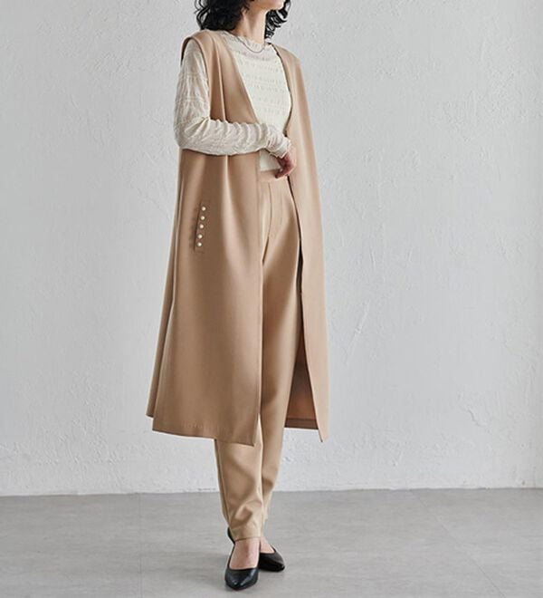 RANAN（ラナン）の「【セットアップ対応】パール調ビジュー付ロングジレ（ジレ）」｜詳細画像