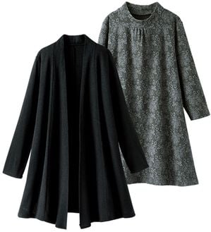 BELLUNA（ベルーナ）の「花柄ジャカード素材トッパーアンサンブル（チュニック）」｜黒