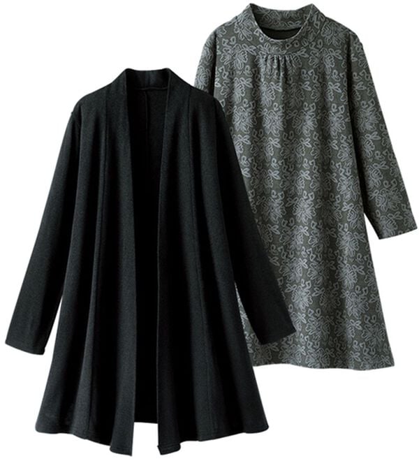 BELLUNA（ベルーナ）の「花柄ジャカード素材トッパーアンサンブル（チュニック）」｜黒