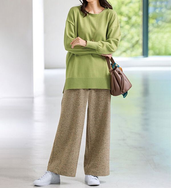 BELLUNA（ベルーナ）の「あったかお出かけカラーネップワイドパンツ（フルレングスパンツ）」｜詳細画像