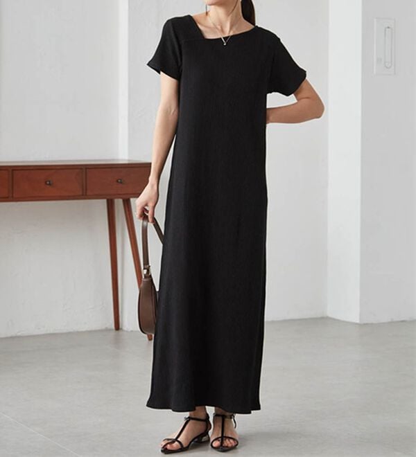 RANAN（ラナン）の「アシメネックハーフスリーブリブワンピース（その他ワンピース）」｜詳細画像