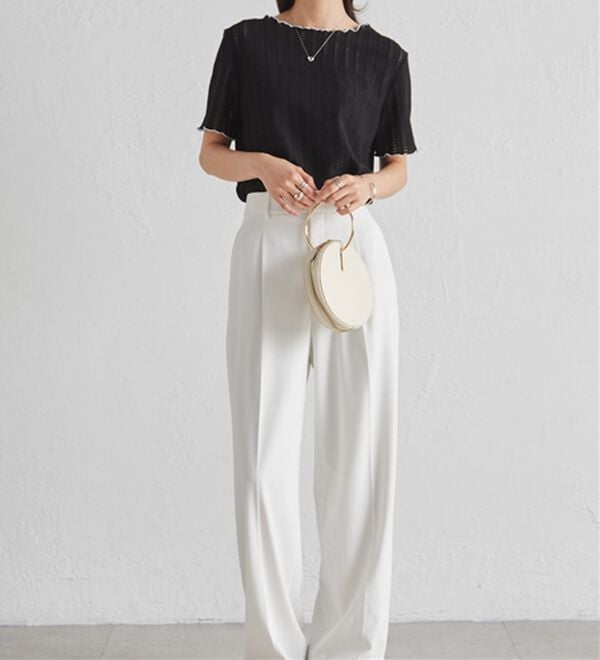 RANAN（ラナン）の「透かし柄メロー配色Ｔシャツ（カットソー）」｜詳細画像