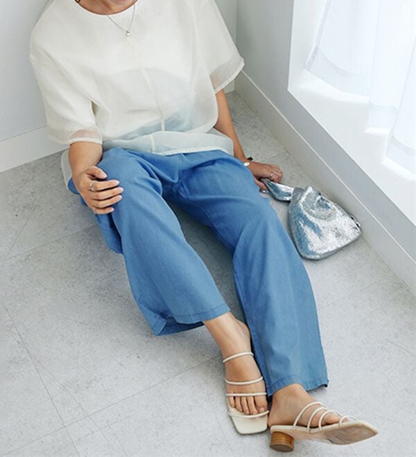 GeeRA（ジーラ）の「【接触冷感】穿いて感激！キレイ見えする楽ちんワイドデニムパンツ（ワイドパンツ・ガウチョ）」｜詳細画像