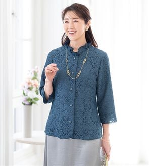 ルフラン（ルフラン）の「上品レースのブラウスジャケット（ブラックフォーマル（喪服・礼服））」｜ブルー