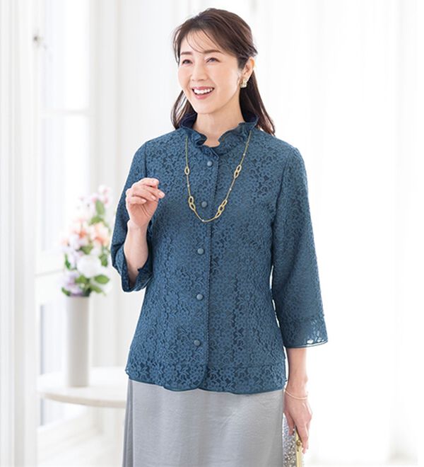 ルフラン（ルフラン）の「上品レースのブラウスジャケット（ブラックフォーマル（喪服・礼服））」｜ブルー