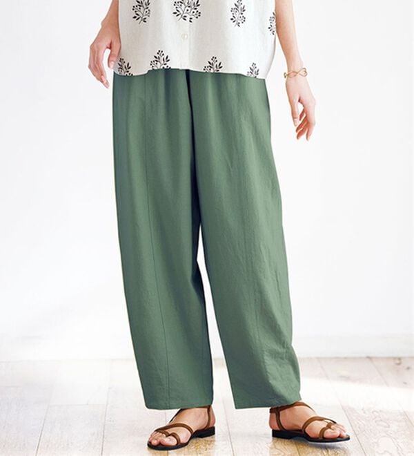 BELLUNA（ベルーナ）の「レーヨン麻入りゆったりワイドパンツ（フルレングスパンツ）」｜グリーン