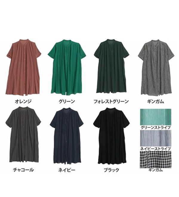 A HAPPY MARILYN（アハッピーマリリン）の「【Ｌ～６Ｌ】【風通るプレミアム】綿１００％ 楊柳 五分袖 ギャザーたっぷりワンピース（カットソーワンピース）」｜詳細画像