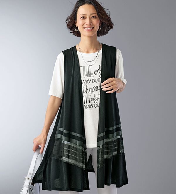 BELLUNA（ベルーナ）の「メッシュ切替グログラン使いベストアンサンブル（ベスト）」｜詳細画像