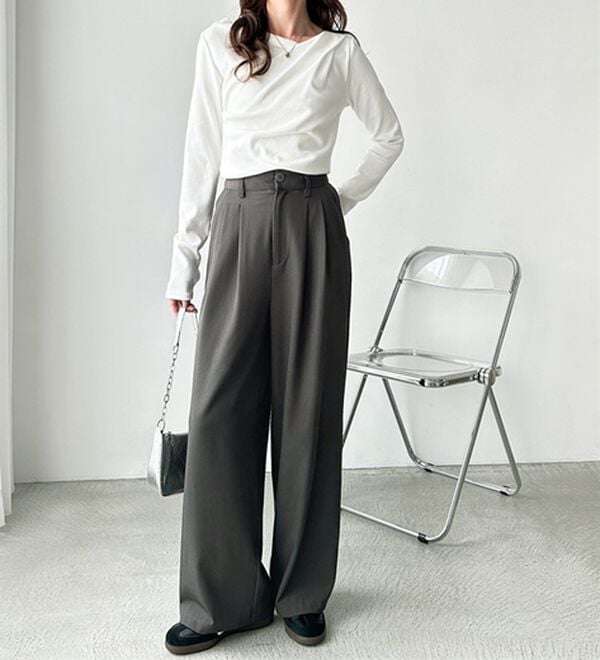 GeeRA（ジーラ）の「着心地抜群！ハイウエストダブルタックワイドパンツ（フルレングスパンツ）」｜詳細画像