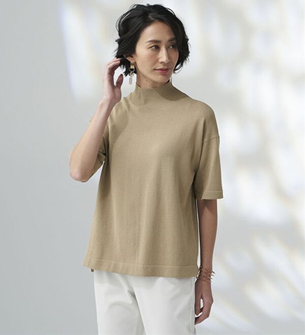 BELLUNA（ベルーナ）の「【選べるデザイン】Ｔシャツが苦手な方に！ひんやり綿混ニットＴ（ニット・セーター）」｜詳細画像