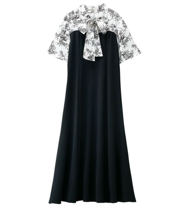 RANAN（ラナン）の「ボウタイデザインドッキングフレアー袖ワンピース（ドッキングワンピース）」｜詳細画像