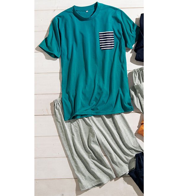 「夏のお買得ベーシック上下セット（メンズルームウェア）」｜ターコイズ