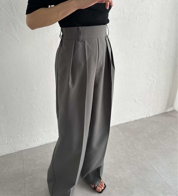 RANAN（ラナン）の「【選べる股下】きれい見え２タックワイドスラックス（ワイドパンツ・ガウチョ）」｜詳細画像