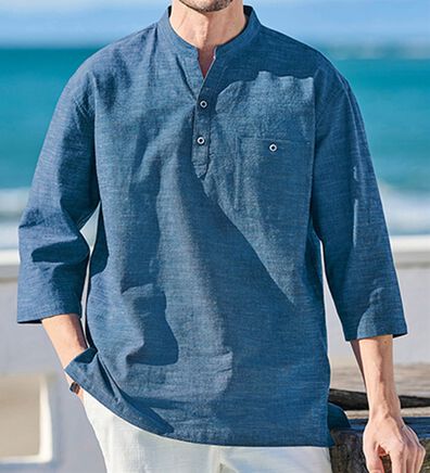 「【３色組】ひんやり涼やか綿麻ゆったりシャツ（メンズシャツ）」