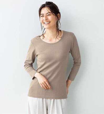 LAVIENNE（ラヴィエンヌ）の「【ＵＶカット】着回し力抜群！綿１００％クルーネックプルオーバー（８分袖）＜カラフルコットン＞（肌着・インナーウェア）」