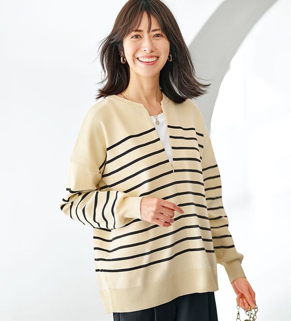 BELLUNA（ベルーナ）の「ハーフジップスポンディッシュニットプルオーバー（ニット・セーター）」｜詳細画像