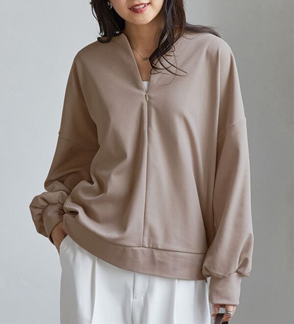 RANAN（ラナン）の「裏起毛ハーフジップコクーン長袖チュニック（カットソー）」｜詳細画像