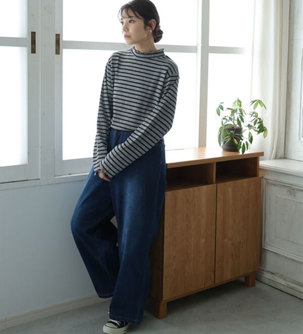 A HAPPY MARILYN（アハッピーマリリン）の「【ＬＬ～６Ｌ】「沿わないネック」で苦しくない。ミルリブ プチハイカットソー（カットソー）」｜詳細画像