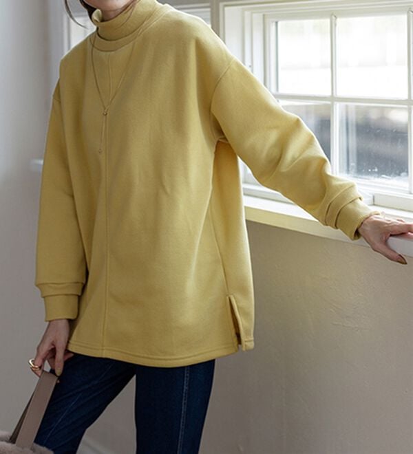 BELLUNA（ベルーナ）の「リブ使いがかわいい裏起毛トレーナー（チュニック）」｜詳細画像