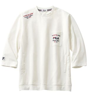 「＜フィラ＞サラッと快適！ゆったり７分袖ライトトレーナー・７分丈カーゴパンツ（メンズトレーナー）」｜ホワイト(トレーナー)