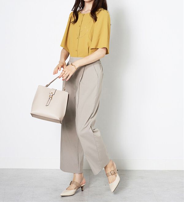 BELLUNA（ベルーナ）の「麻入りストレッチタックワイドパンツ（ワイドパンツ・ガウチョ）」｜詳細画像