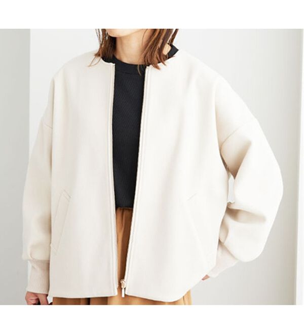 BELLUNA（ベルーナ）の「【ｍａｋｏさんコラボ】ウール調ノーカラーブルゾン（ブルゾン）」｜詳細画像