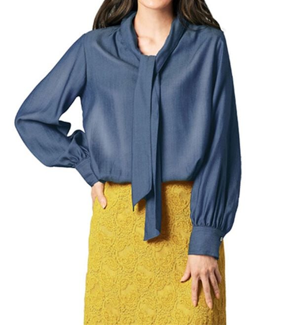 VINNO（ヴィノ）の「テンセル（ＴＭ）デニムボウタイブラウス（ブラウス）」｜詳細画像