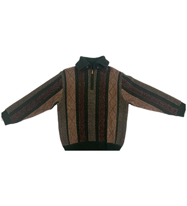 「衿暖かふっくらモールセーター（メンズニット・セーター）」｜グリーン