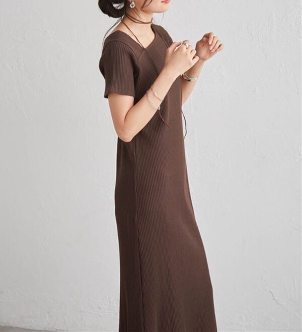 RANAN（ラナン）の「アシメネックハーフスリーブリブワンピース（その他ワンピース）」｜詳細画像