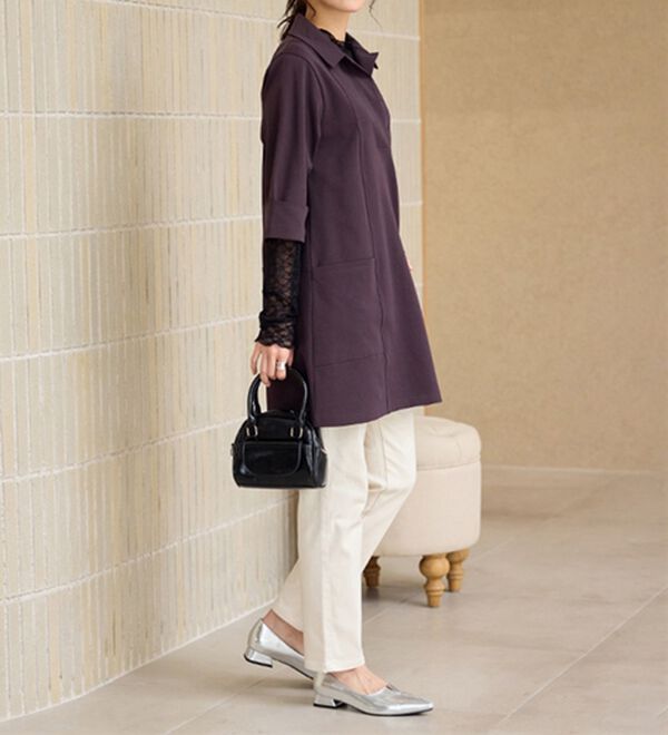 BELLUNA（ベルーナ）の「なめらかポンチ素材衿付きチュニック（チュニック）」｜詳細画像