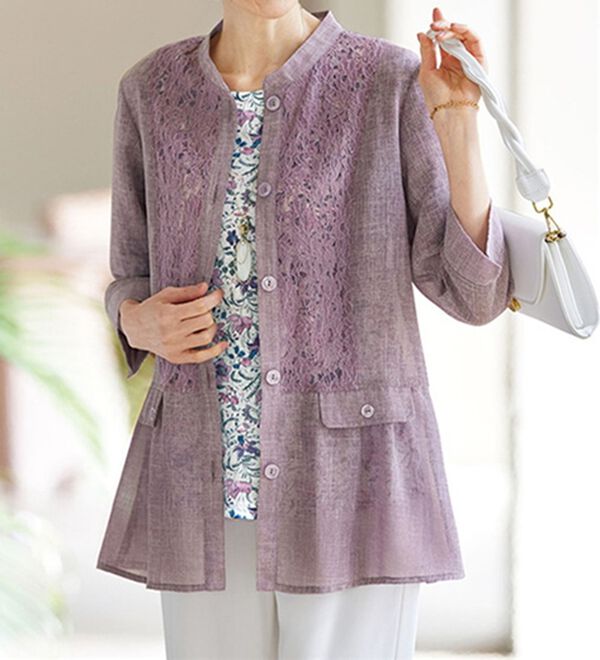 BELLUNA（ベルーナ）の「一泊二日旅行に便利！レース切替アンサンブル（シャツ）」｜パープル系