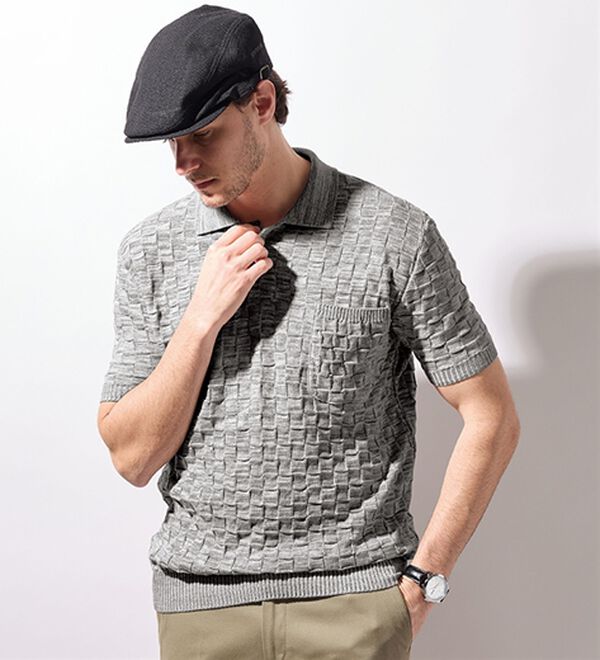 「＜ヘリンボーンクラブ＞日本製市松模様ポロシャツ（メンズポロシャツ）」｜詳細画像