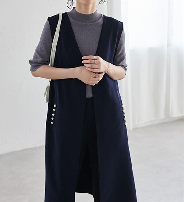 RANAN（ラナン）の「【セットアップ対応】パール調ビジュー付ロングジレ（ジレ）」｜詳細画像