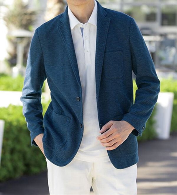 「＜コムルヴァン・オム＞洗える麻入りテーラードカーディガン（メンズニット・セーター）」｜ネイビー