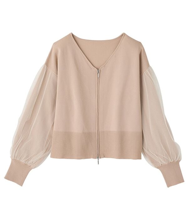 GeeRA（ジーラ）の「チュール袖ダブルジップカーディガン（ニットカーディガン）」｜詳細画像