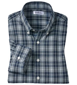 「＜シンプル＆プラス＞パナマ織チェックシャツ（メンズシャツ）」｜ブルーチェック