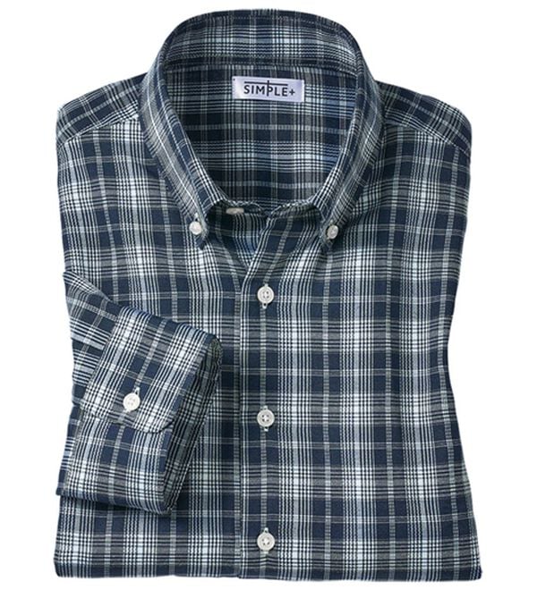 「＜シンプル＆プラス＞パナマ織チェックシャツ（メンズシャツ）」｜ブルーチェック