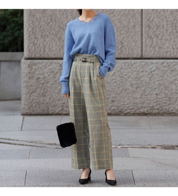 RANAN（ラナン）の「チェック柄細ベルトワイドパンツ（フルレングスパンツ）」｜詳細画像