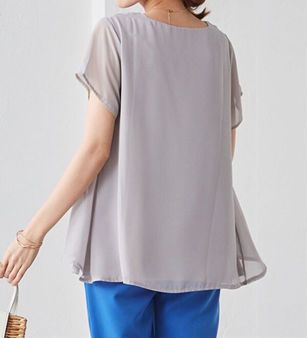 RANAN（ラナン）の「ひんやり！異素材使い重ねチュニック・プルオーバー（カットソー）」｜詳細画像