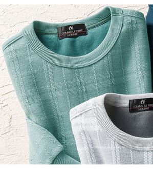 「＜コムルヴァン・オム＞チェック柄ふくれジャカードトレーナー（メンズトレーナー）」｜グリーン