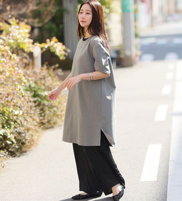 A HAPPY MARILYN（アハッピーマリリン）の「【Ｍ～８Ｌ】【接触冷感・吸水速乾】体型カバー五分袖チュニック（チュニック）」｜詳細画像