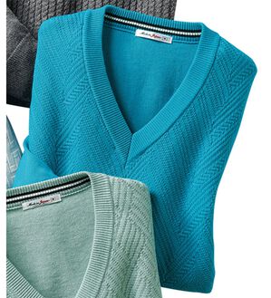 「日本製　色を愉しむウォッシャブルセーター（メンズニット・セーター）」｜ブルー(V首)