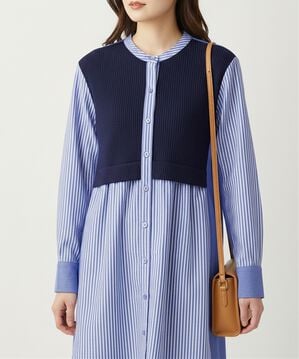 BELLUNA（ベルーナ）の「ストライプ&times;異素材切替シャツチュニック（チュニック）」｜詳細画像