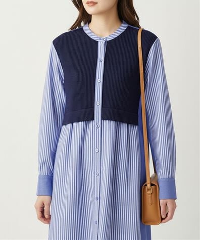 BELLUNA（ベルーナ）の「ストライプ&times;異素材切替シャツチュニック（チュニック）」