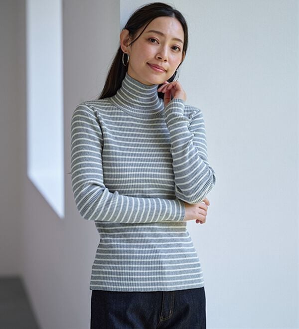 BELLUNA（ベルーナ）の「＜＆ｃｏｃｏｃｈｉ＞ハピネスコットン１００％&times;吸湿発熱リブタートルニット（ニット・セーター）」｜詳細画像