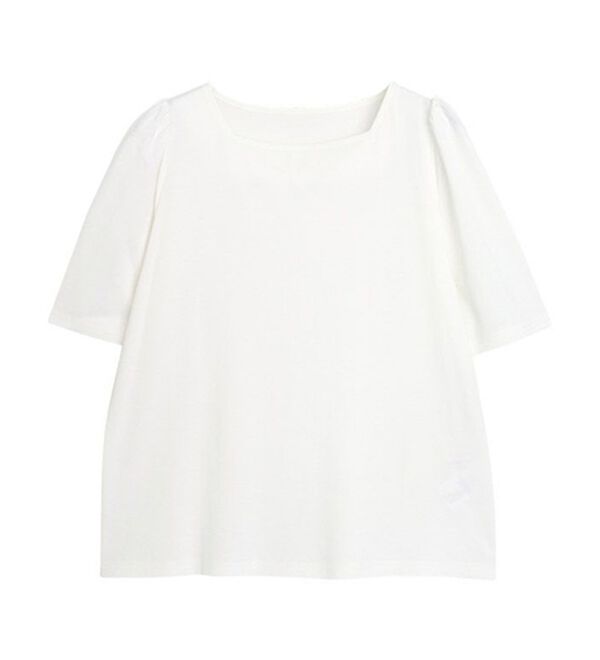 Pierrot（ピエロ）の「接触冷感スクエアネックパフスリーブＴシャツ（カットソー）」｜詳細画像