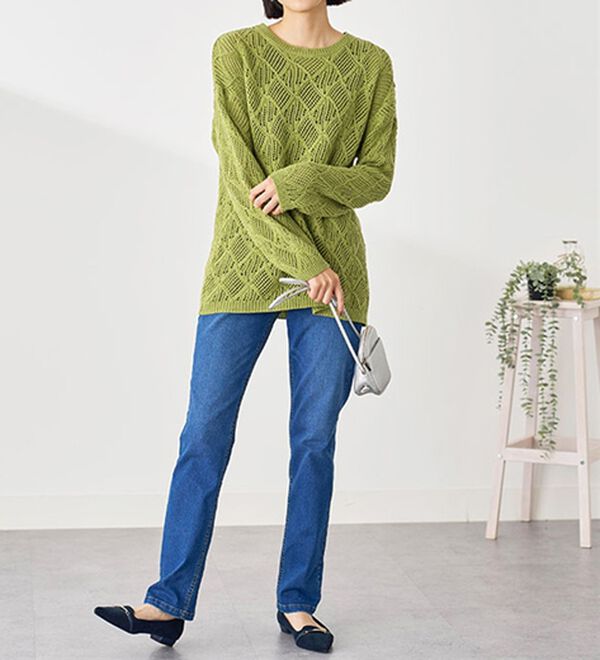 BELLUNA（ベルーナ）の「リーフ柄透かし編ニットチュニック（チュニック）」｜詳細画像